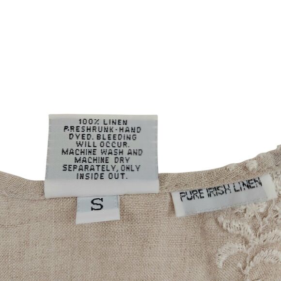 CP Shades Top Womens Small Beige Sleeveless Pure Irish Linen Embroidered Beachy - Picture 9 of 10